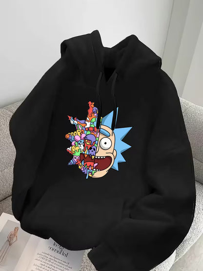 Bluza z Kapturem z Sznurkiem, Kreskówka Nadruk Jesień Zima