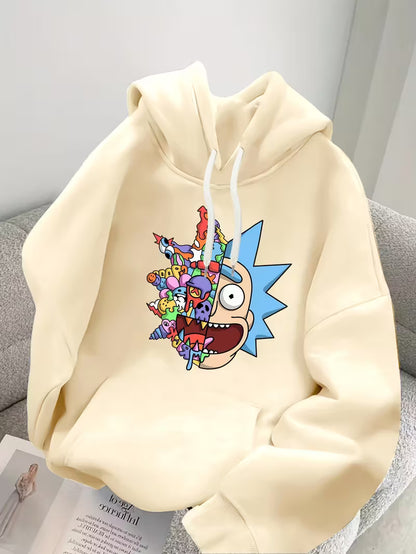 Bluza z Kapturem z Sznurkiem, Kreskówka Nadruk Jesień Zima